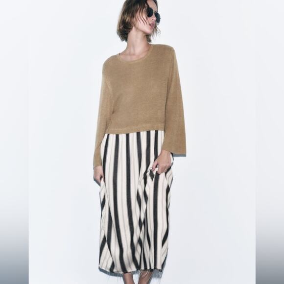 ZARA STRIPED COMBINATION KNIT DRESS - Picture 1 of 8